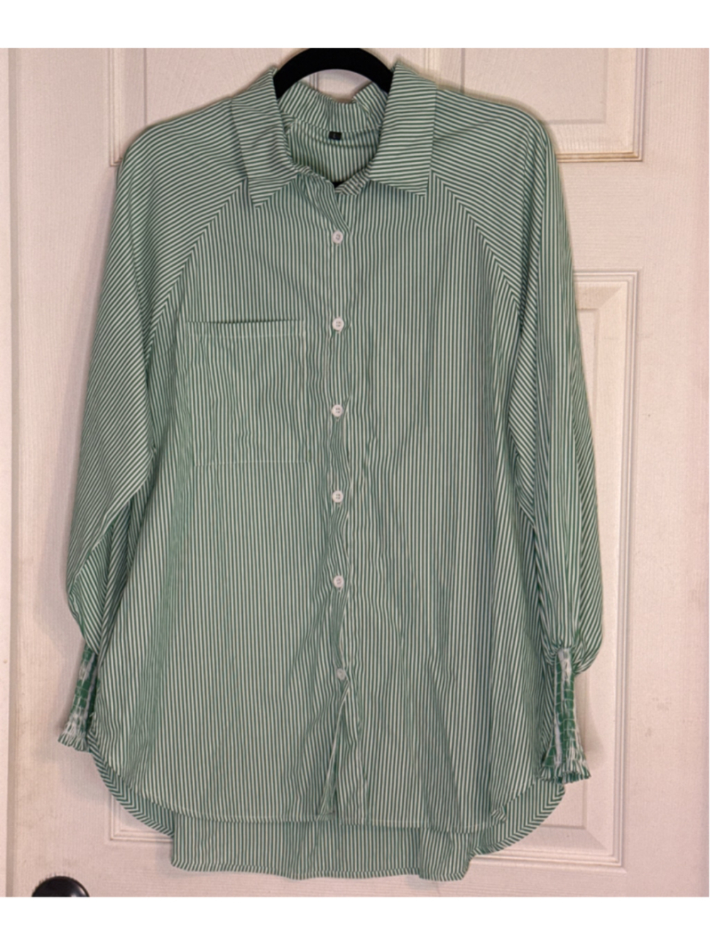Unbranded Green and White Striped Button Down Shirt, Size L
